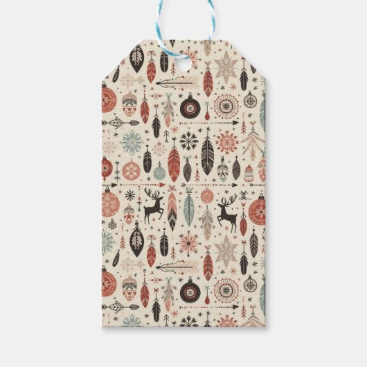Charming Beige Boho Weihnachten Geschenkanhänger (Vorderseite)