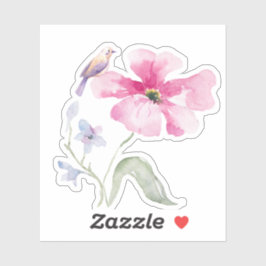 Charming Bird and Watercolor Flower Decorative  Aufkleber