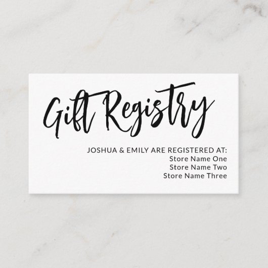 Charming Black Calligraphy Wedding Registry Begleitkarte (Vorderseite)