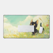Charming Black Cat Golden Eye Sunny Wildflower Schreibtischunterlage (Tastatur & Maus)