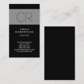 Charming Black Gray Strip Monogram Business Card Visitenkarte (Vorne/Hinten)