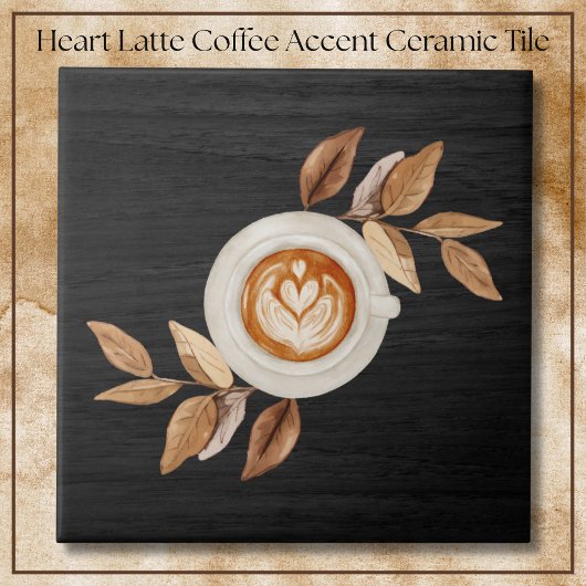 Charming Black Illustrative Heart Latte Coffee Fliese