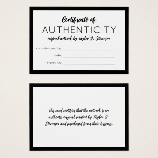 Charming Black Mini Echtheitszertifikat (Vorne & Hinten)