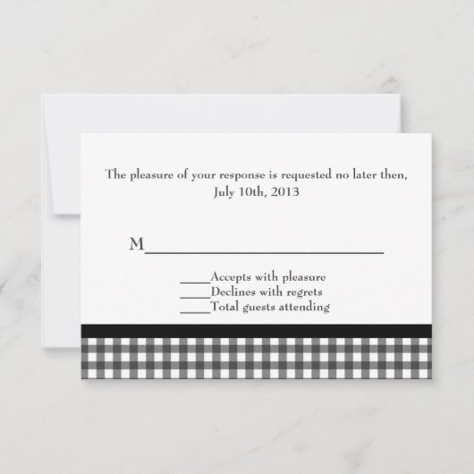 Charming Black & White Gingham Wedding RSVP Karte (Vorderseite)