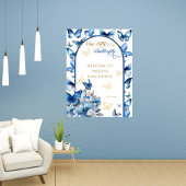 Charming Blue and Gold Butterfly Girl Baby Dusche Poster