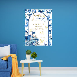 Charming Blue and Gold Butterfly Girl Baby Dusche Poster