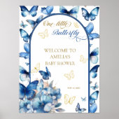 Charming Blue and Gold Butterfly Girl Baby Dusche Poster (Vorne)