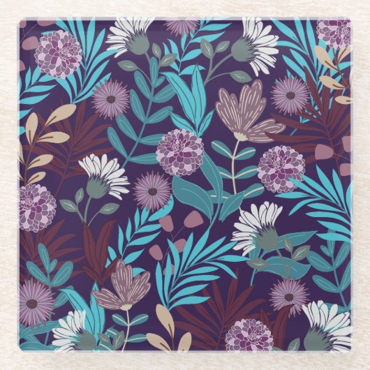 Charming Blue & Burgundy Blume Untersetzer (Vorderseite)