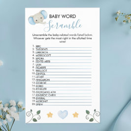 Charming Blue Elephant Baby Dusche Word Scramble Flyer