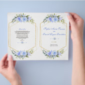 Charming Blue Floral Gold Rahmen Hochzeitsprogramm (Hand)