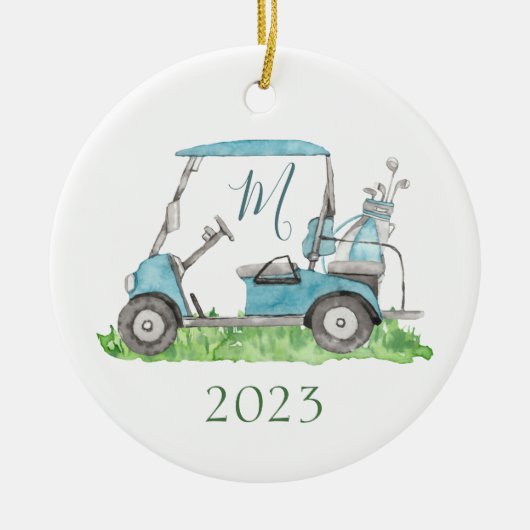 Charming Blue Golf Cart Monogram Wassercolor Keramik Ornament (Vorne)