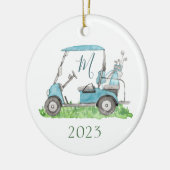 Charming Blue Golf Cart Monogram Wassercolor Keramik Ornament (Links)