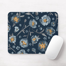 Charming Blue Gray Golden Yellow Poppies Mousepad