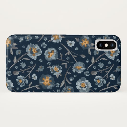 Charming Blue Grey Yellow Poppies Blumendruck Case-Mate iPhone Hülle (Rückseite (Horizontal))
