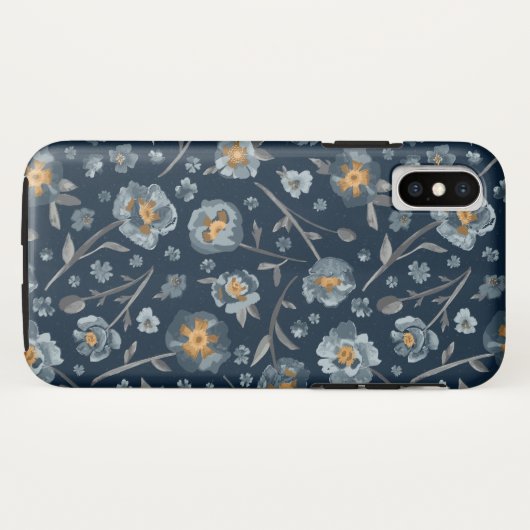 Charming Blue Grey Yellow Poppies Blumendruck Case-Mate iPhone Hülle (Rückseite (Horizontal))