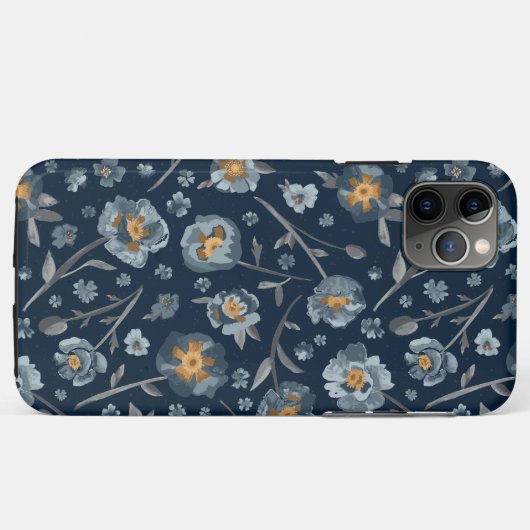 Charming Blue Grey Yellow Poppies Blumenmuster Case-Mate iPhone Hülle (Rückseite (Horizontal))