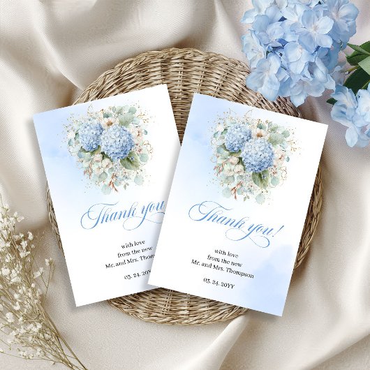 Charming Blue Hydrangea Eucalyptus thank you card Dankeskarte
