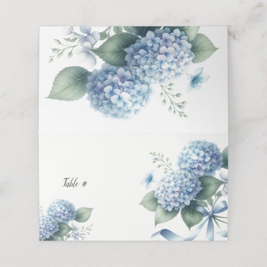 Charming Blue Hydrangea Tischsitze Platzkarte (Außenseite Aufgefaltet)