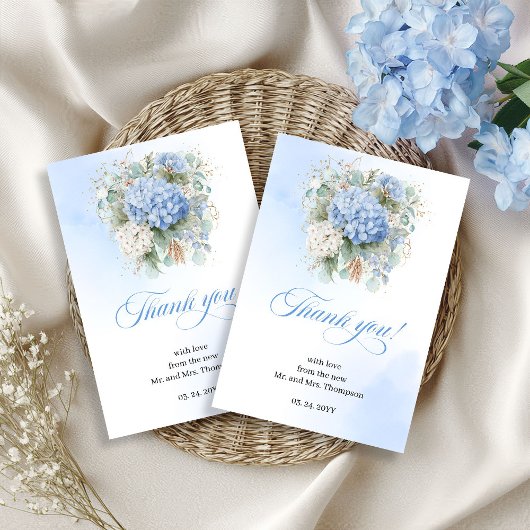 Charming Blue Hydrangeas Eucalyptus Wedding thanks Dankeskarte