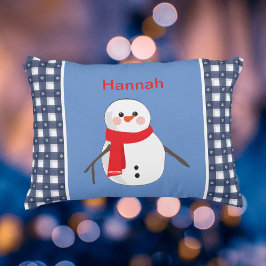 Charming Blue Kariert Snowman mit Namen Dekokissen
