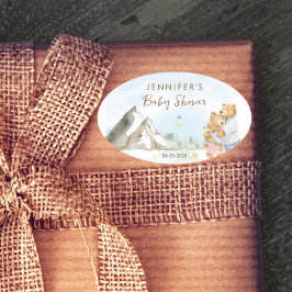 Charming Blue Mountain Watercolor Bear Family Baby Ovaler Aufkleber