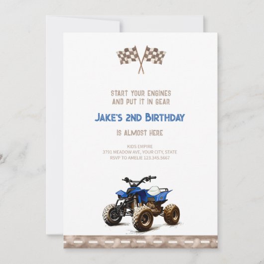 Charming Blue Quad Bike Einladung Geburtstag (Vorderseite)
