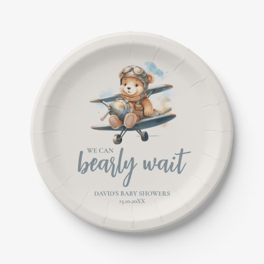 Charming Blue Teddy Bear Boy Baby Dusche Pappteller (Vorderseite)