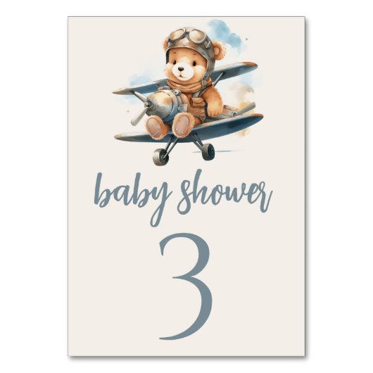 Charming Blue Teddy Bear Boy Baby Dusche Tischnummer (Vorderseite)