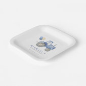 Charming Blue Tractor Birthday Pappteller (Gewinkelt)
