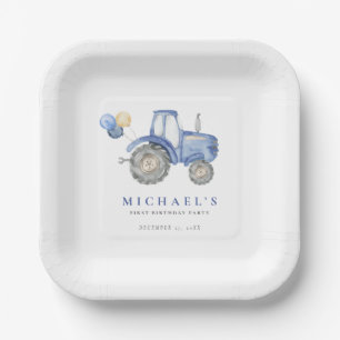 Charming Blue Tractor Birthday Pappteller
