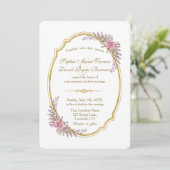 Charming Blush Bloral Gold Rahmen Hochzeitsempfang Einladung (Stehend Vorderseite)