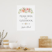 Charming Blush Cream Floral Gästebuch-Zeichen Poster (Küche)