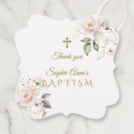 Charming Blush Gold Blume Gold Cross Taufe Geschenkanhänger (Rückseite)