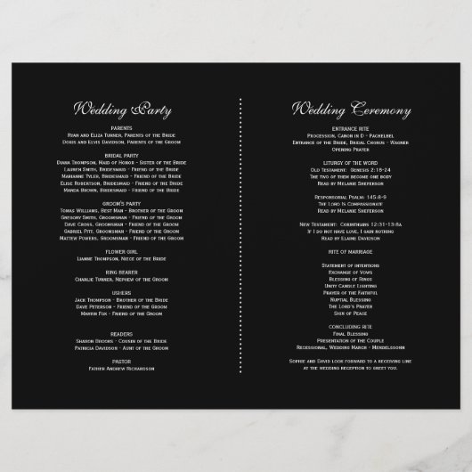 Charming Blush White Floral Black Wedding Programm (Rückseite)