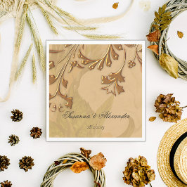 Charming Boho Peonies and Gold Wedding Serviette