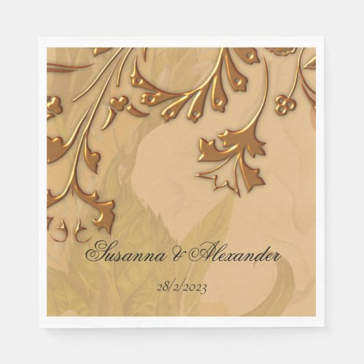 Charming Boho Peonies and Gold Wedding Serviette (Vorderseite)