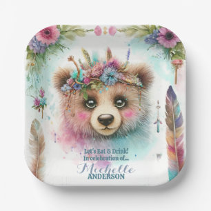 Charming Boho Woodland Bär Wasserfarbe Geburtstag Pappteller