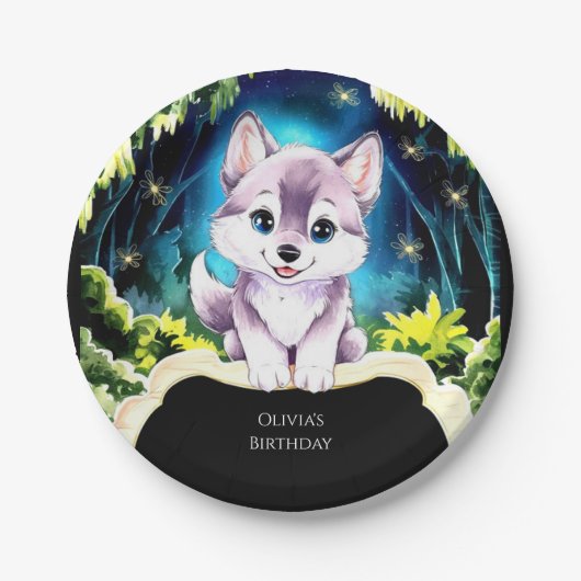 Charming Boho Woodland Wolf Geburtstag Pappteller (Vorderseite)