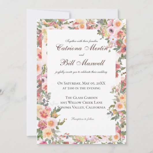 Charming Botanical Floral Wedding Invitation Einladung (Vorderseite)
