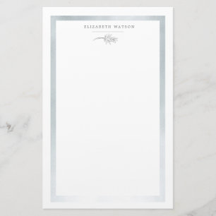 Charming Botanisches Silber Monogram Stationer Briefpapier
