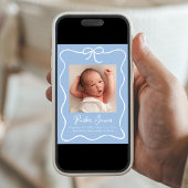 Charming Bow Blue Baby Boy Foto Birth Ankündigung