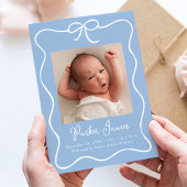 Charming Bow Blue Baby Boy Foto Birth Ankündigung
