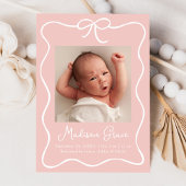 Charming Bow Blush Pink Baby Girl Foto Birth Ankündigung