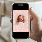 Charming Bow Blush Pink Baby Girl Foto Birth Ankündigung
