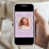 Charming Bow Lavender Baby Girl Foto Birth Ankündigung