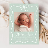 Charming Bow Mint Green Foto Birth Ankündigung