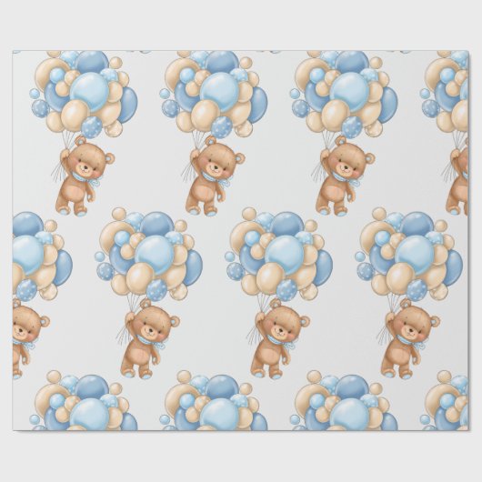 Charming Boy Teddy Bear Balloon Geschenkpapier (Flach)