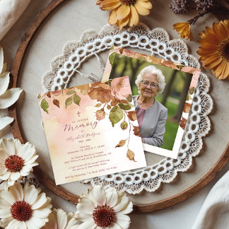 Charming Brown Floral Watercolor Effect Funeral  Einladung