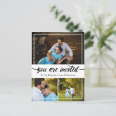 Charming Brush Script Foto Collage Wedite Einladun Ankündigungspostkarte (Stehend Vorderseite)