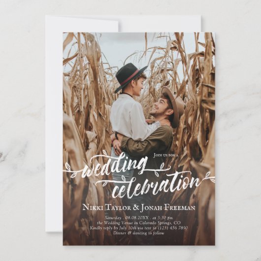 Charming Brush Script Foto Hochzeitseinladung Einladung (Vorderseite)